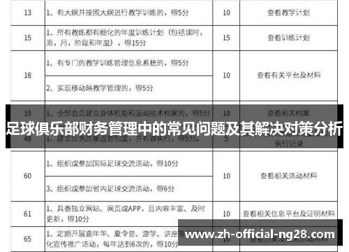 足球俱乐部财务管理中的常见问题及其解决对策分析