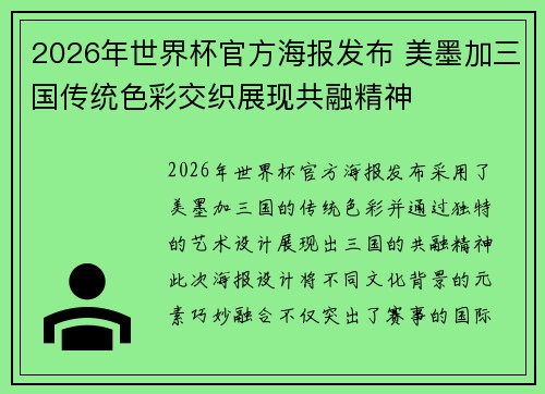 2026年世界杯官方海报发布 美墨加三国传统色彩交织展现共融精神 2026年世界杯官方海报发布 美墨加三国传统色彩交织展现共融精神